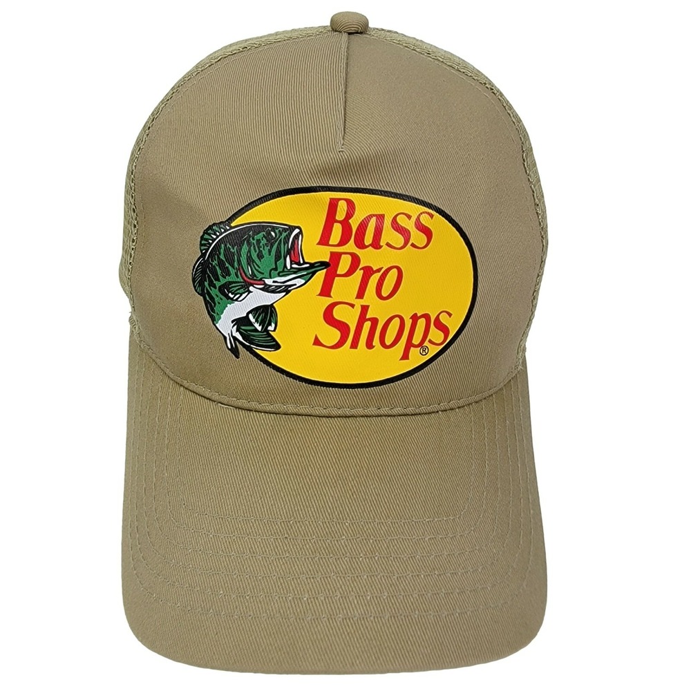 Bass Pro Shops Trucker Hat OSFM Tan Mesh Back Vintage Snapback Fishing Logo Cap
